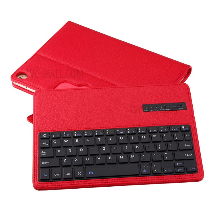For iPad 9.7-inch (2017) Detachable Bluetooth Keyboard Litchi PU Leather Stand Case Cover - Red-8
