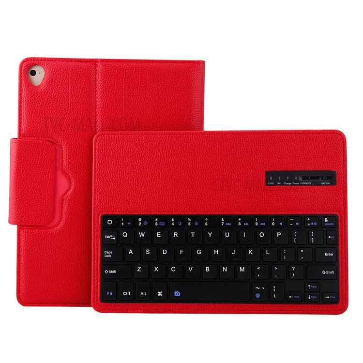 For iPad 9.7-inch (2017) Detachable Bluetooth Keyboard Litchi PU Leather Stand Case Cover - Red-9