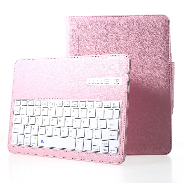 For iPad 9.7-inch (2017) Movable Wireless Bluetooth Keyboard Litchi Leather Case Stand - Pink-1