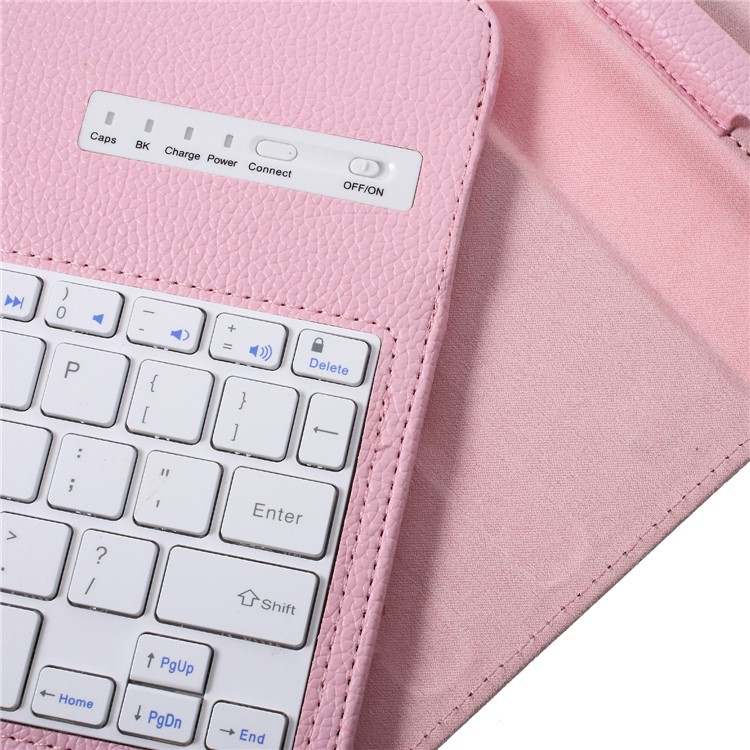 For iPad 9.7-inch (2017) Movable Wireless Bluetooth Keyboard Litchi Leather Case Stand - Pink-10