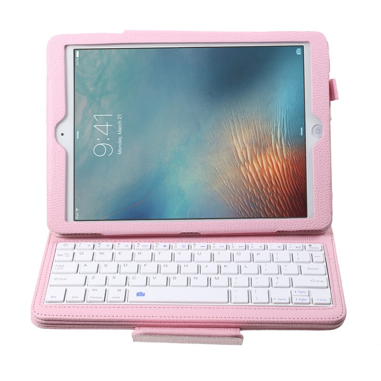For iPad 9.7-inch (2017) Movable Wireless Bluetooth Keyboard Litchi Leather Case Stand - Pink-4