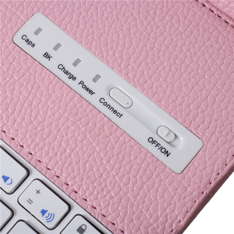 For iPad 9.7-inch (2017) Movable Wireless Bluetooth Keyboard Litchi Leather Case Stand - Pink-7