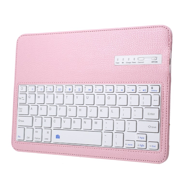 For iPad 9.7-inch (2017) Movable Wireless Bluetooth Keyboard Litchi Leather Case Stand - Pink-9