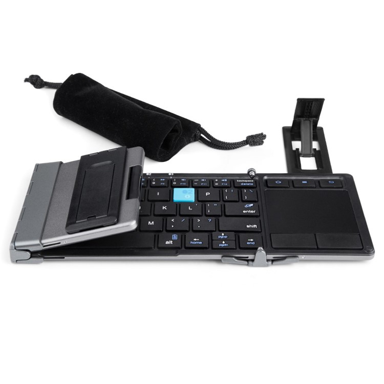BOW HB088 Foldable Metal Wireless Bluetooth Keyboard with Holder Stand for Huawei MediaPad M3 etc. - Black-1