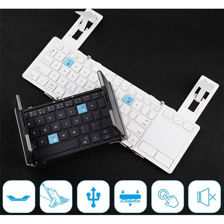 BOW HB088 Foldable Metal Wireless Bluetooth Keyboard with Holder Stand for Huawei MediaPad M3 etc. - Black-2