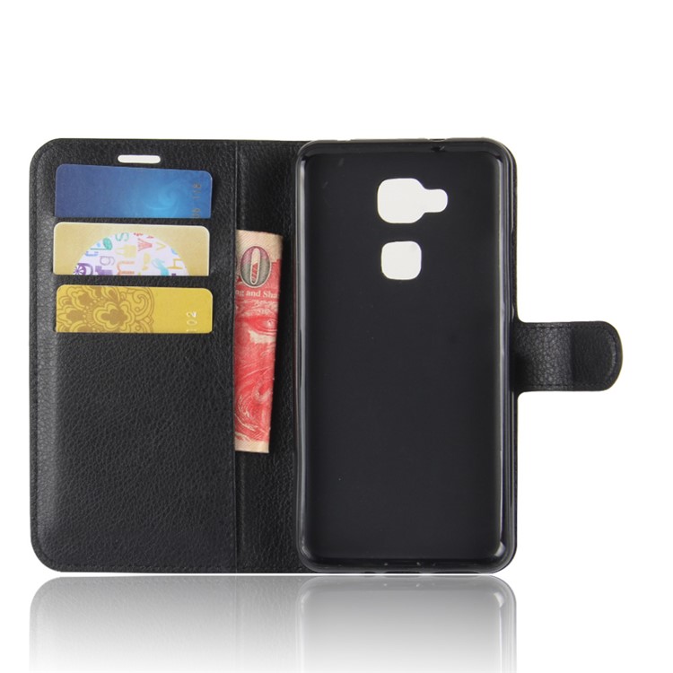 Litchi Skin PU Leather Wallet Phone Case for BQ V - Black-3