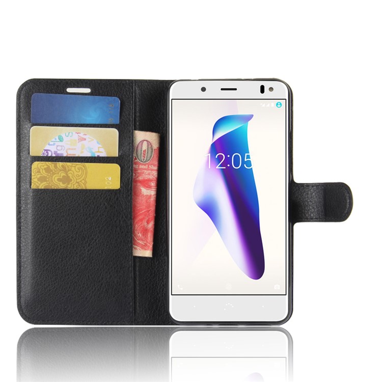 Litchi Skin PU Leather Wallet Phone Case for BQ V - Black-4