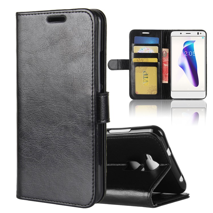 Crazy Horse Wallet Magnetic Stand Leather Case for BQ Aquaris V - Black-1