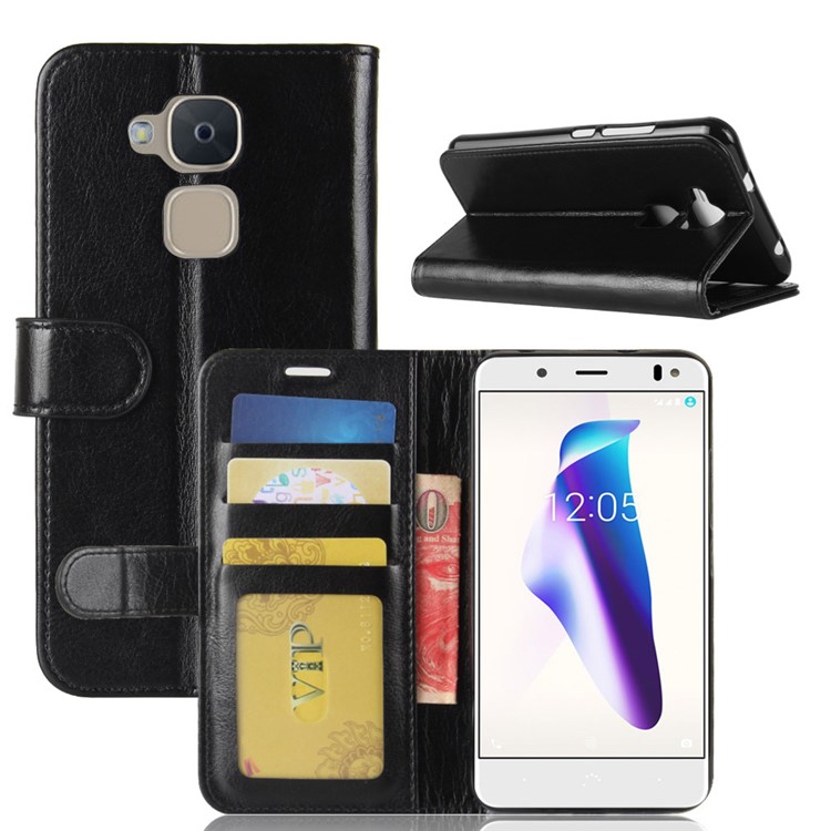 Crazy Horse Wallet Magnetic Stand Leather Case for BQ Aquaris V - Black-2