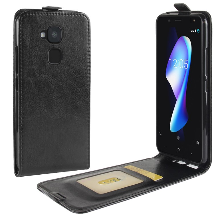 Crazy Horse Skin Leather Vertical Flip Phone Case for BQ V Plus - Black-1