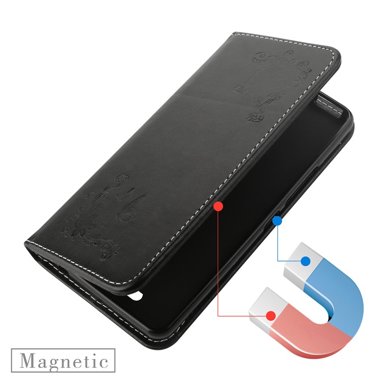 Imprint Butterfly Flower Auto-absorbed Leather Case with Card Slots for BQ Aquaris U/U Lite - Black-3