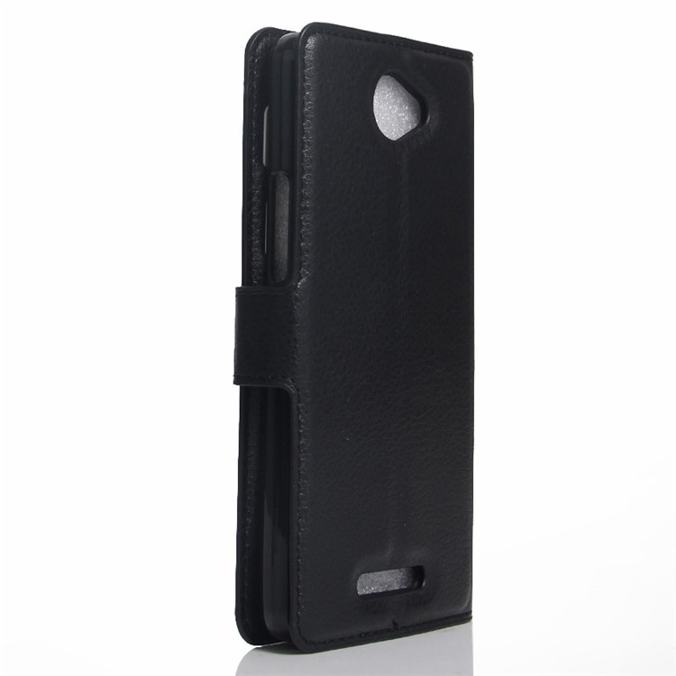 Litchi Grain Leather Wallet Flip Case Cover for BQ Aquaris U/U Lite - Black-3