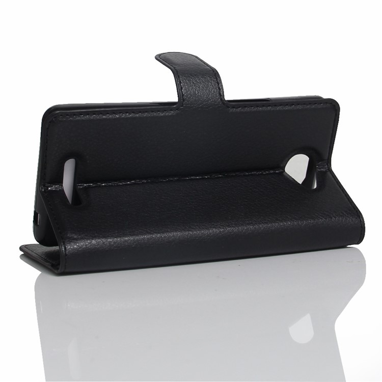 Litchi Grain Leather Wallet Flip Case Cover for BQ Aquaris U/U Lite - Black-4