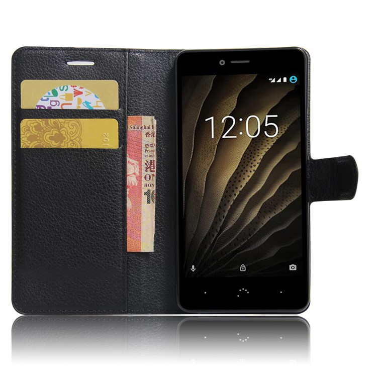 Litchi Grain Leather Wallet Flip Case Cover for BQ Aquaris U/U Lite - Black-5