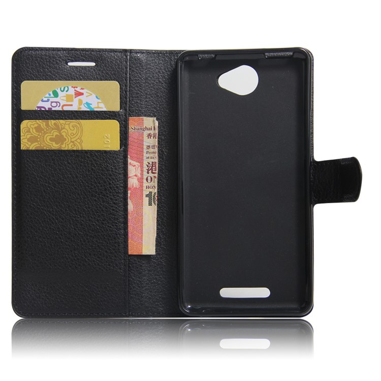 Litchi Grain Leather Wallet Flip Case Cover for BQ Aquaris U/U Lite - Black-6