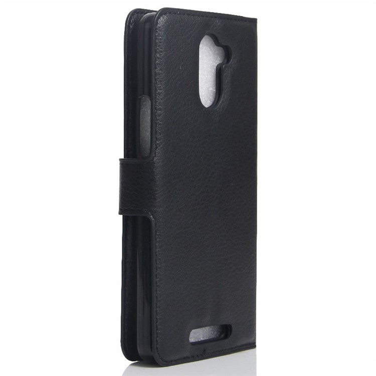 Lychee Skin Leather Wallet Case for BQ Aquaris U Plus - Black-3