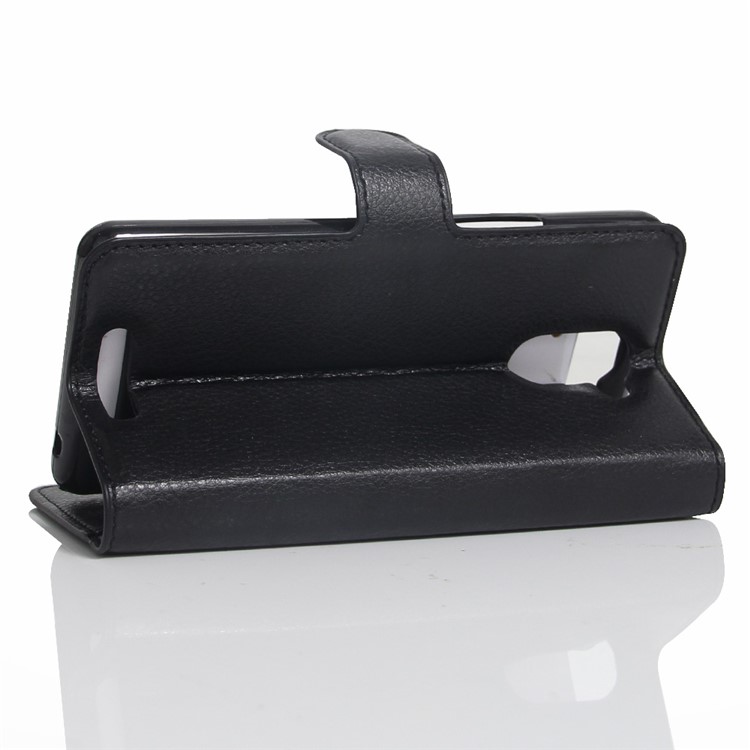 Lychee Skin Leather Wallet Case for BQ Aquaris U Plus - Black-4