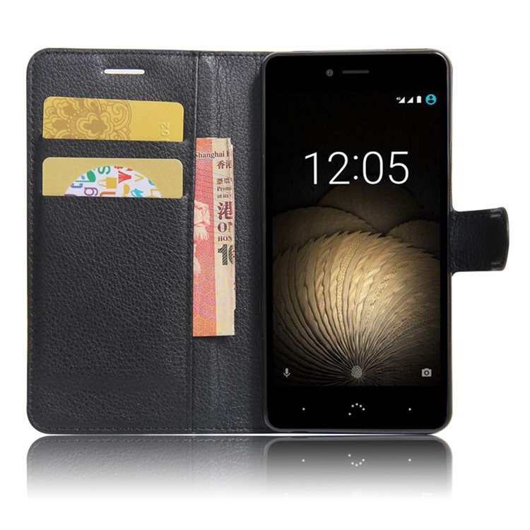 Lychee Skin Leather Wallet Case for BQ Aquaris U Plus - Black-5