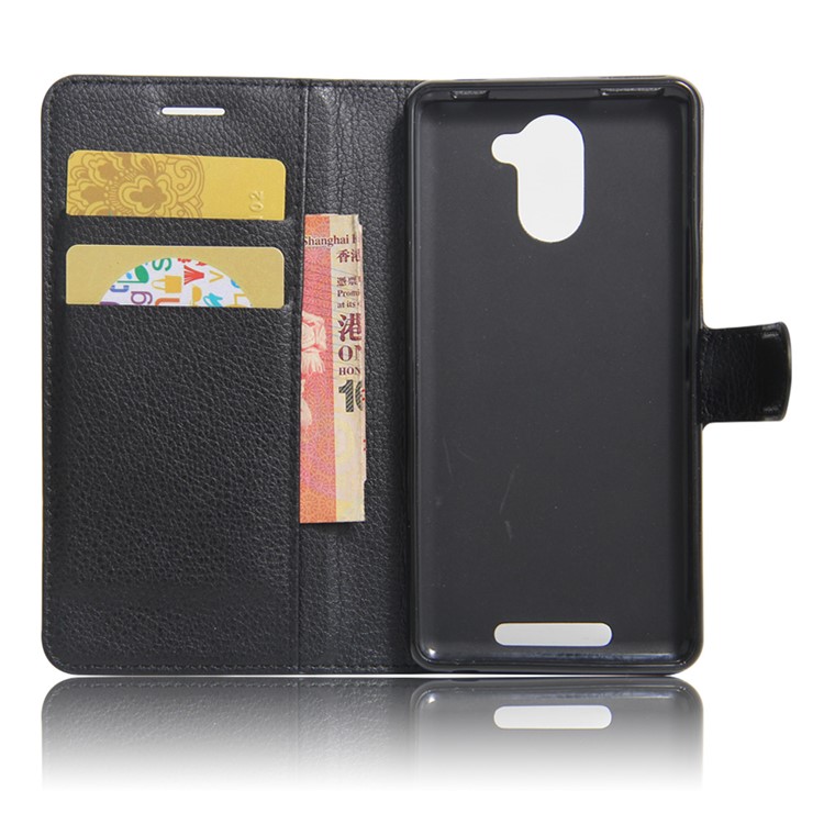 Lychee Skin Leather Wallet Case for BQ Aquaris U Plus - Black-6