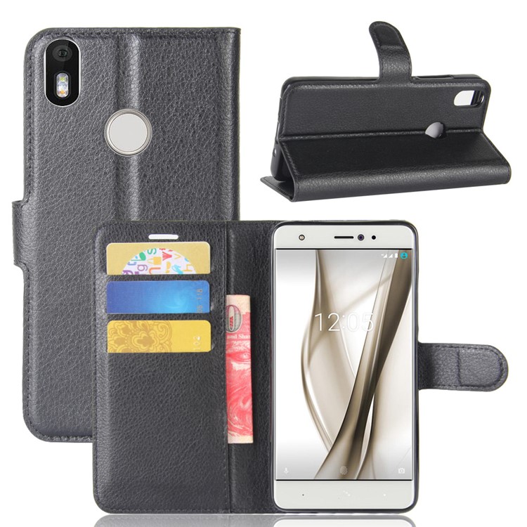 Litchi Skin Wallet Leather Stand Case for BQ Aquaris Pro - Black-1