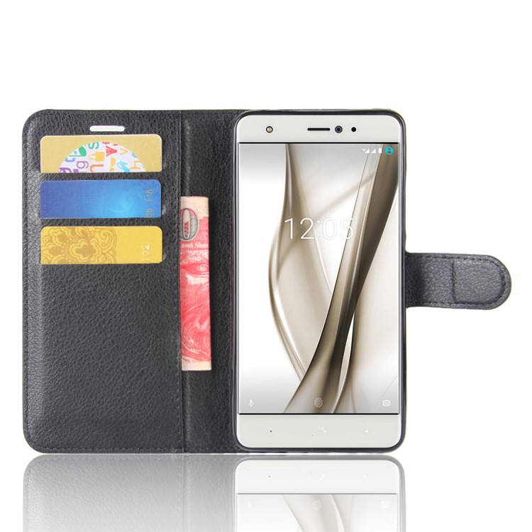 Litchi Skin Wallet Leather Stand Case for BQ Aquaris Pro - Black-4