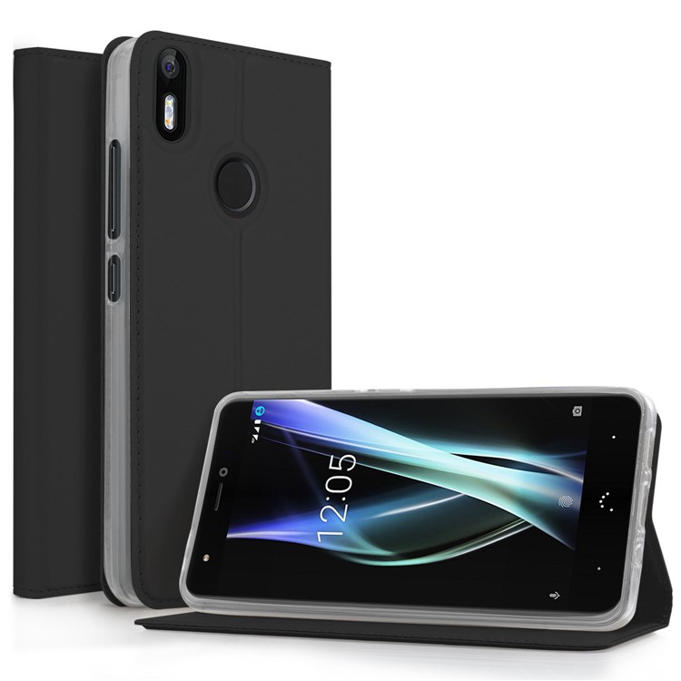 Card Slot Design PU Leather TPU Stand Phone Shell for BQ aquaris x pro - Black-1