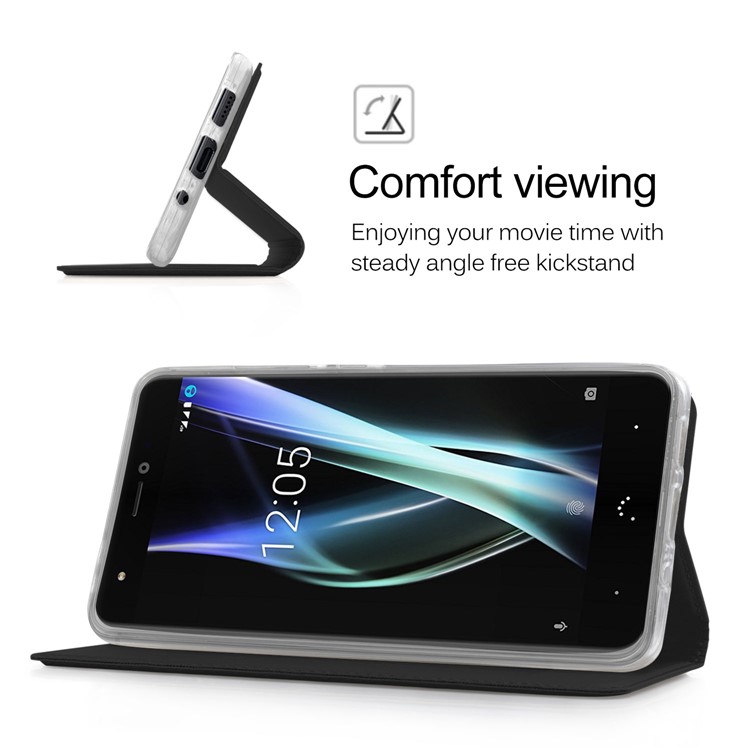 Card Slot Design PU Leather TPU Stand Phone Shell for BQ aquaris x pro - Black-6