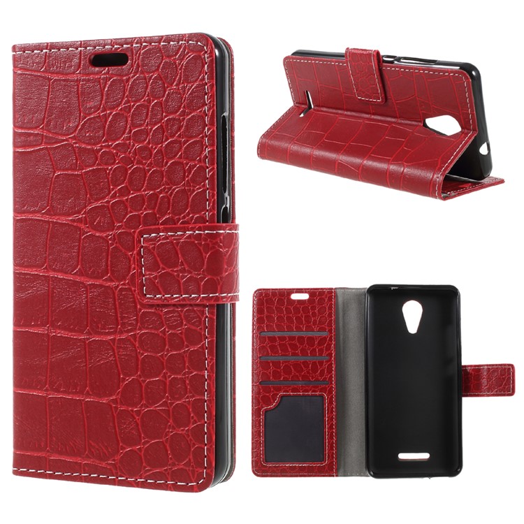 Crocodile Texture PU Leather Magnetic Stand Wallet Phone Case for Wiko Tommy 2 - Red-1