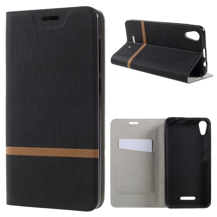 Contrast Color Steel Sheet Leather Case for Wiko Lenny 4 - Black-1