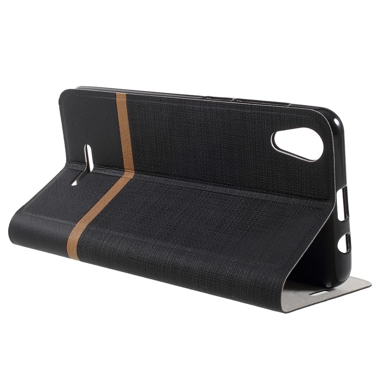 Contrast Color Steel Sheet Leather Case for Wiko Lenny 4 - Black-5