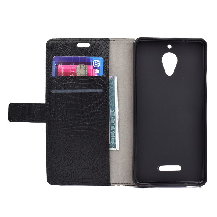 Crocodile Texture PU Leather Wallet Phone Case with Card Slots for Wiko Tommy 2 Plus - Black-4