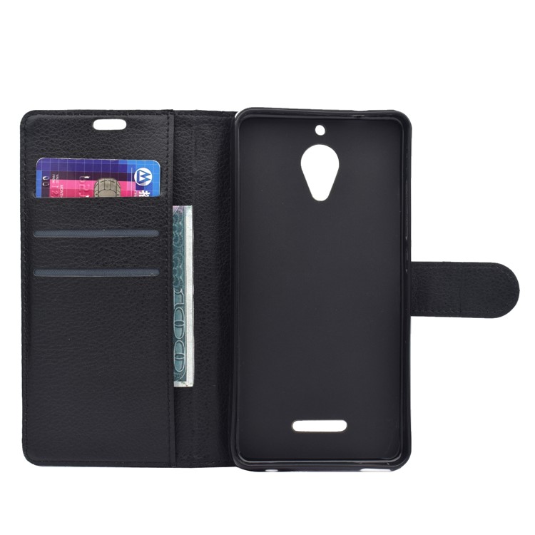 Litchi Skin PU Leather Wallet Stand Phone Case for Wiko Tommy 2 Plus - Black-6
