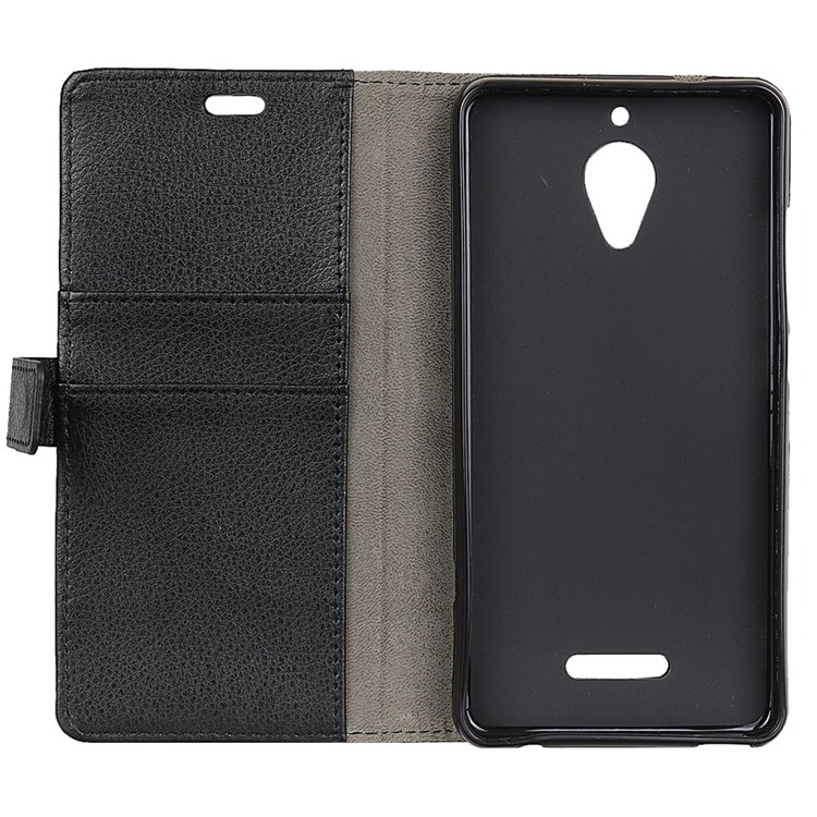 Litchi Skin PU Leather Wallet Stand Phone Shell for Wiko Tommy 2 Plus - Black-4