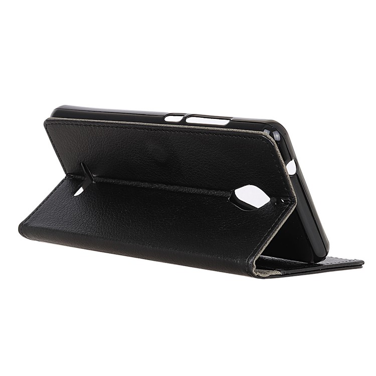 Litchi Skin PU Leather Wallet Stand Phone Shell for Wiko Tommy 2 Plus - Black-5