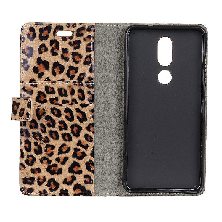 Glossy Leopard Leather Wallet Case with Stand for Wiko View Prime-4