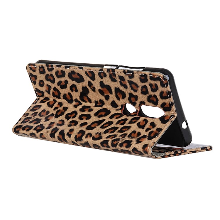 Glossy Leopard Leather Wallet Case with Stand for Wiko View Prime-5
