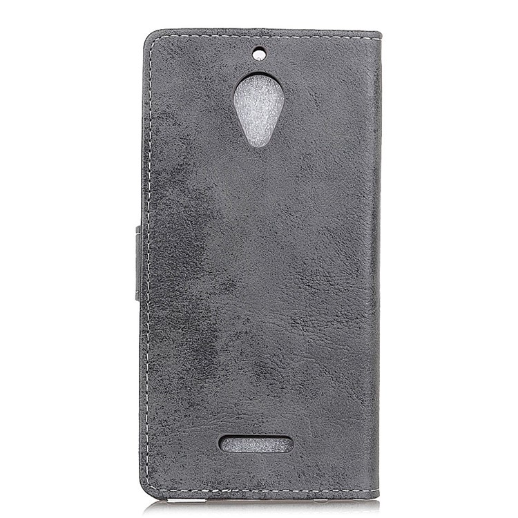 Vintage Style Wallet PU Leather Stand Protective Case for Wiko Tommy 2 Plus - Grey-3