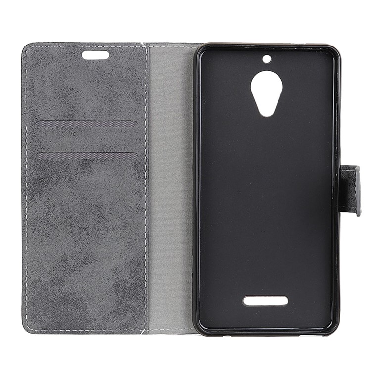 Vintage Style Wallet PU Leather Stand Protective Case for Wiko Tommy 2 Plus - Grey-6
