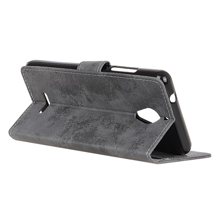 Vintage Style Wallet PU Leather Stand Protective Case for Wiko Tommy 2 Plus - Grey-7