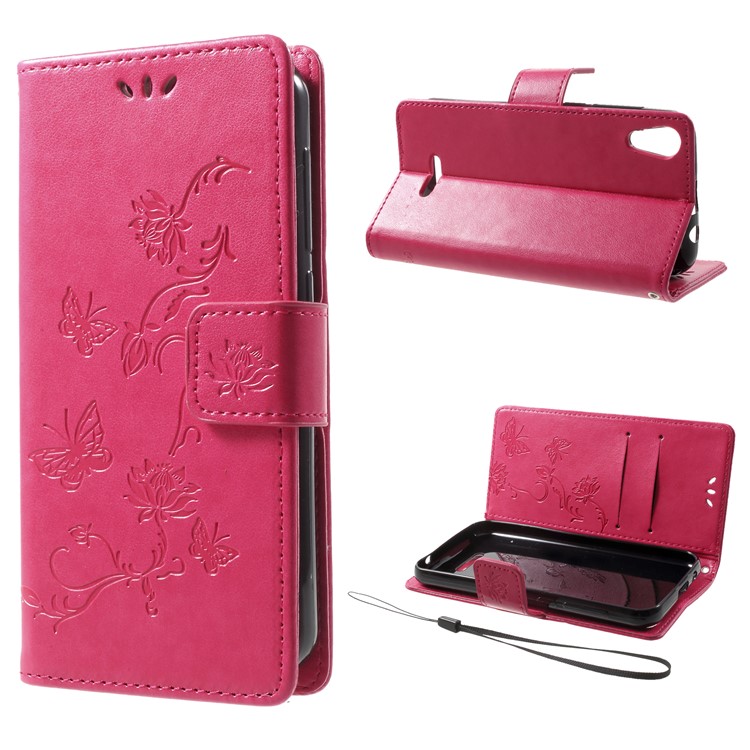 Imprint Butterfly Flower Leather Wallet Phone Case for Wiko Lenny 4 - Rose-1