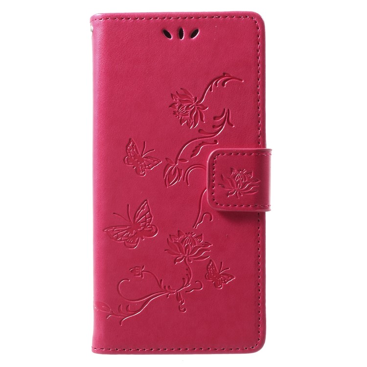 Imprint Butterfly Flower Leather Wallet Phone Case for Wiko Lenny 4 - Rose-3