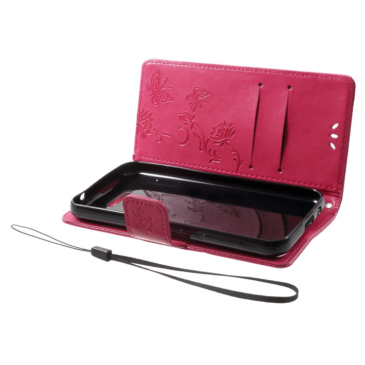 Imprint Butterfly Flower Leather Wallet Phone Case for Wiko Lenny 4 - Rose-5
