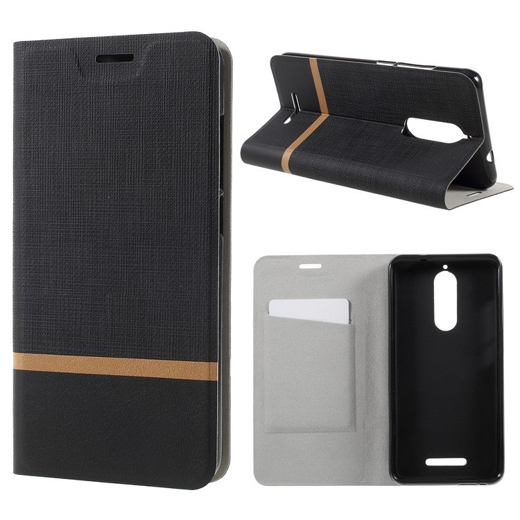 Cross Texture Contrast Color Steel Sheet Leather Card Holder Case for Wiko View - Black-1