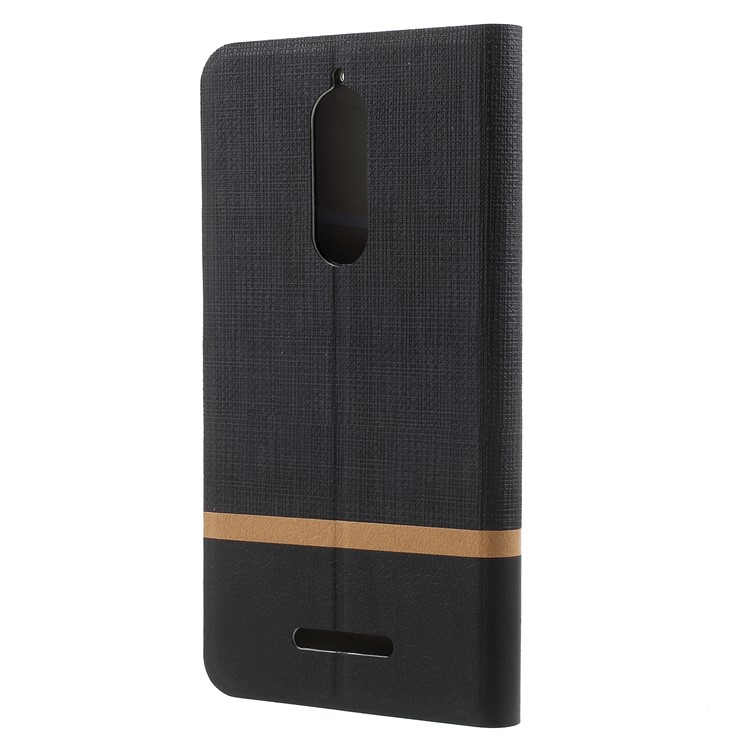 Cross Texture Contrast Color Steel Sheet Leather Card Holder Case for Wiko View - Black-2