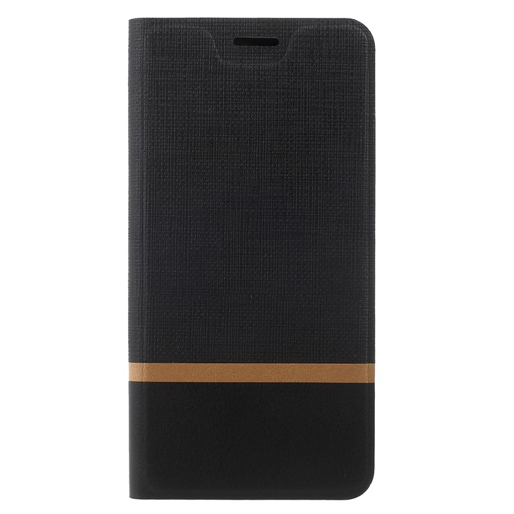 Cross Texture Contrast Color Steel Sheet Leather Card Holder Case for Wiko View - Black-3
