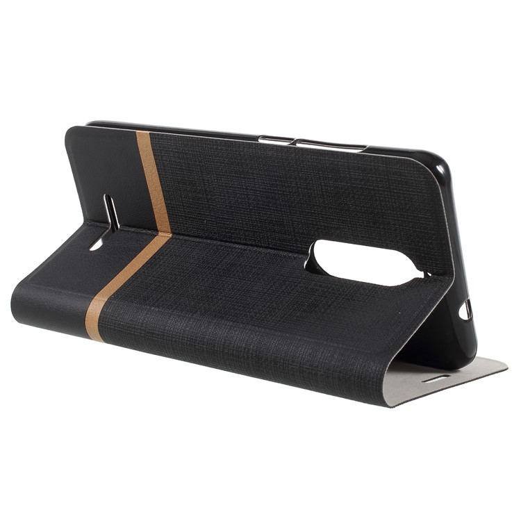 Cross Texture Contrast Color Steel Sheet Leather Card Holder Case for Wiko View - Black-5