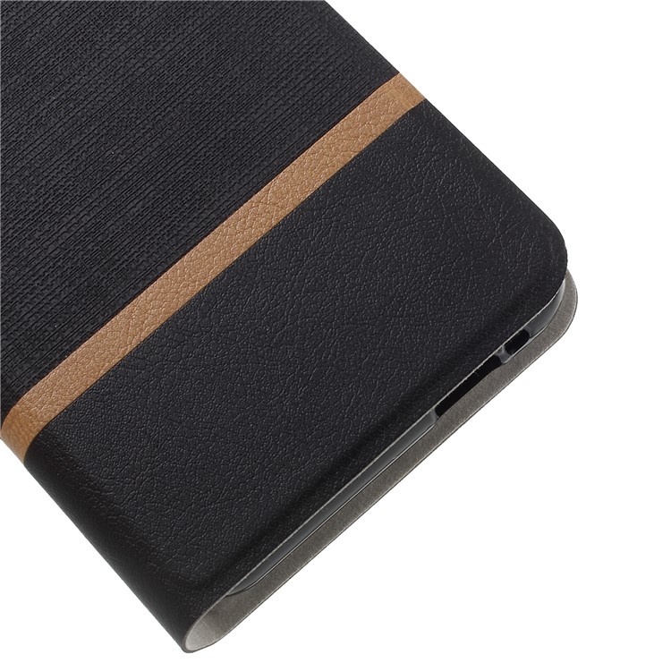Cross Texture Contrast Color Steel Sheet Leather Card Holder Case for Wiko View - Black-7