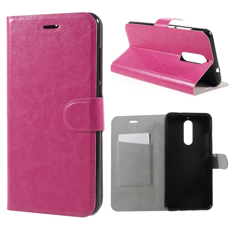 Crazy Horse Card Holder PU Leather Stand Phone Case for Wiko View XL (Built-in Steel Sheet) - Rose-1