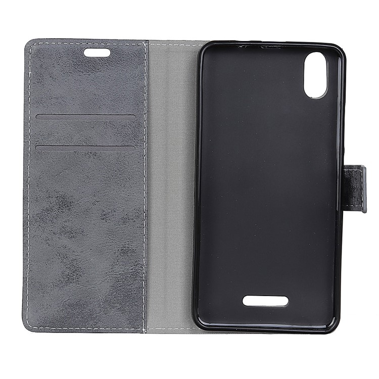 Vintage Style Flip Leather Wallet Stand Cell Phone Case Shell for Wiko Lenny 4 Plus - Grey-6