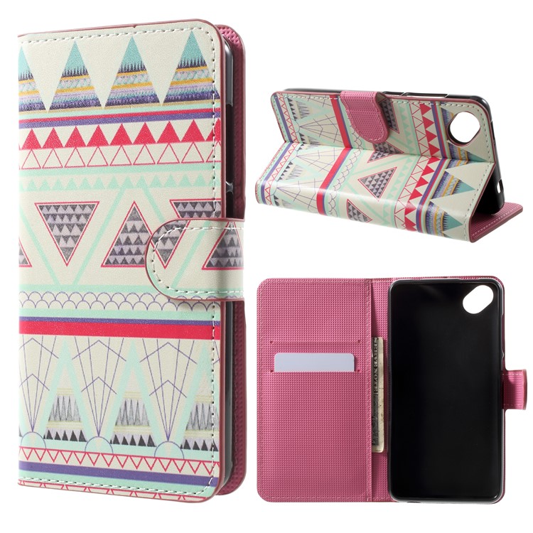 Pattern Printing Leather Card Slots Stand Folio Case for Wiko Sunny 2 Plus - Triangle-1